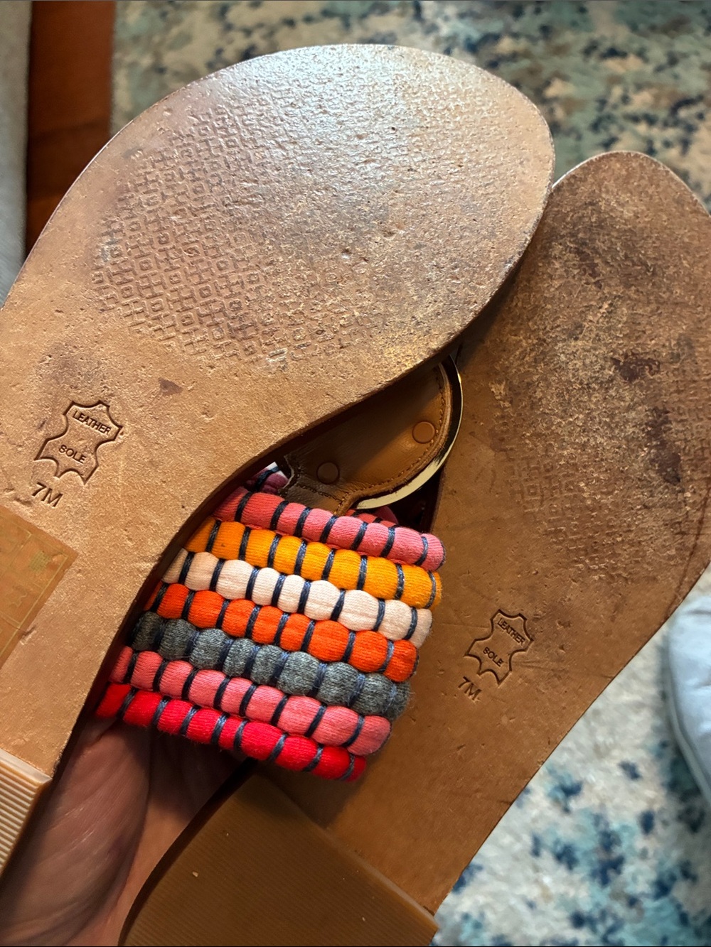 Tory Burch Multicolor Patos Multicolor Strap Tan Leather & Gold size 7 Sandals - Picture 7 of 8